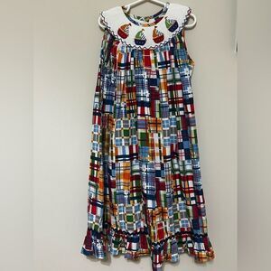 "Banana Split” Nautical Plaid Smocked Dress  size 6